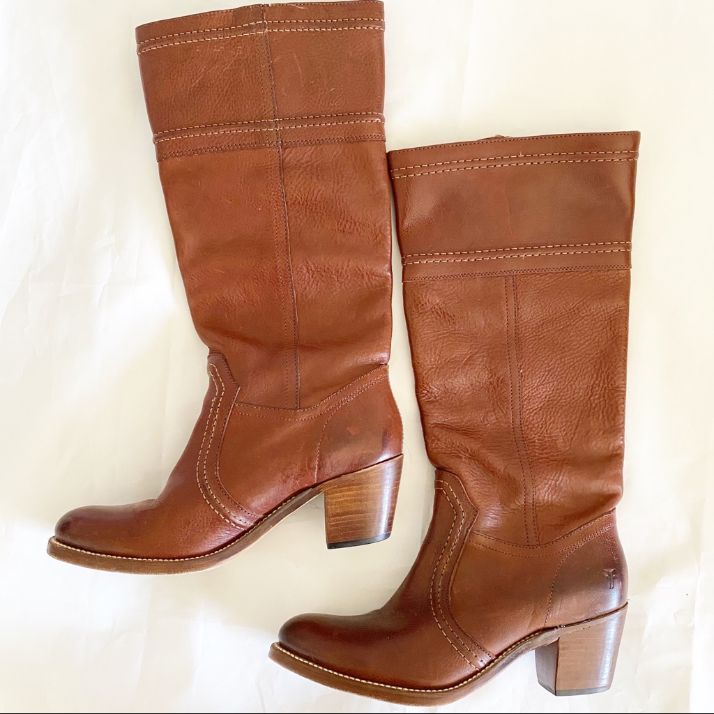Frye Jackie 77230 Stacked Heel Leather Boots 10